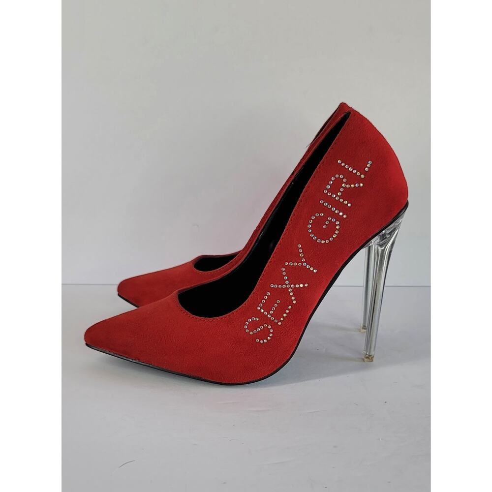 CATHY DIN Red Jeweled Sexy Girl Faux Suede Stiletto Heel Pumps Shoes Size 6 - Picture 6 of 10